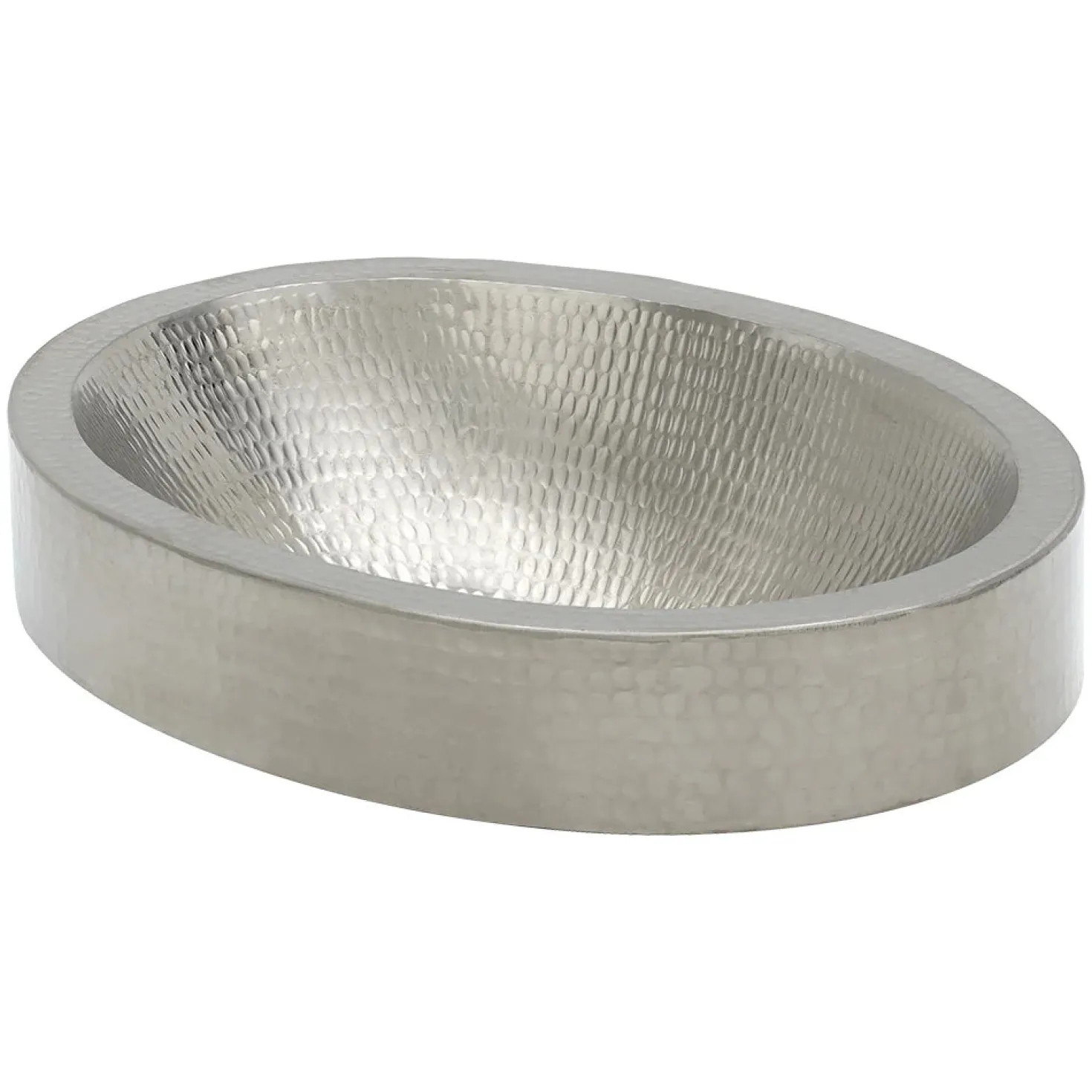 17" Oval Nickel Plated Hammered Copper Recessed Bathroom Sink