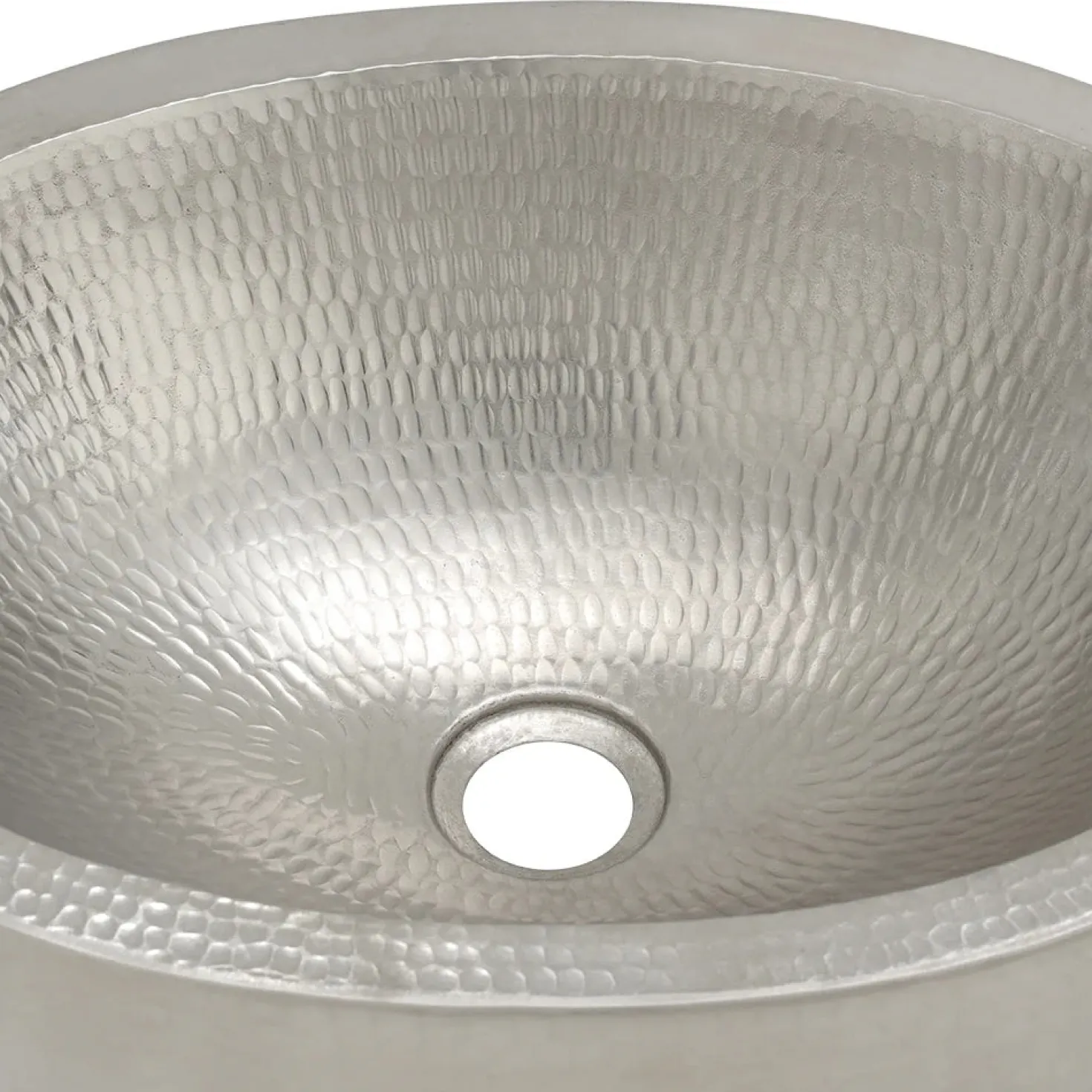 17" Oval Nickel Plated Hammered Copper Recessed Bathroom Sink