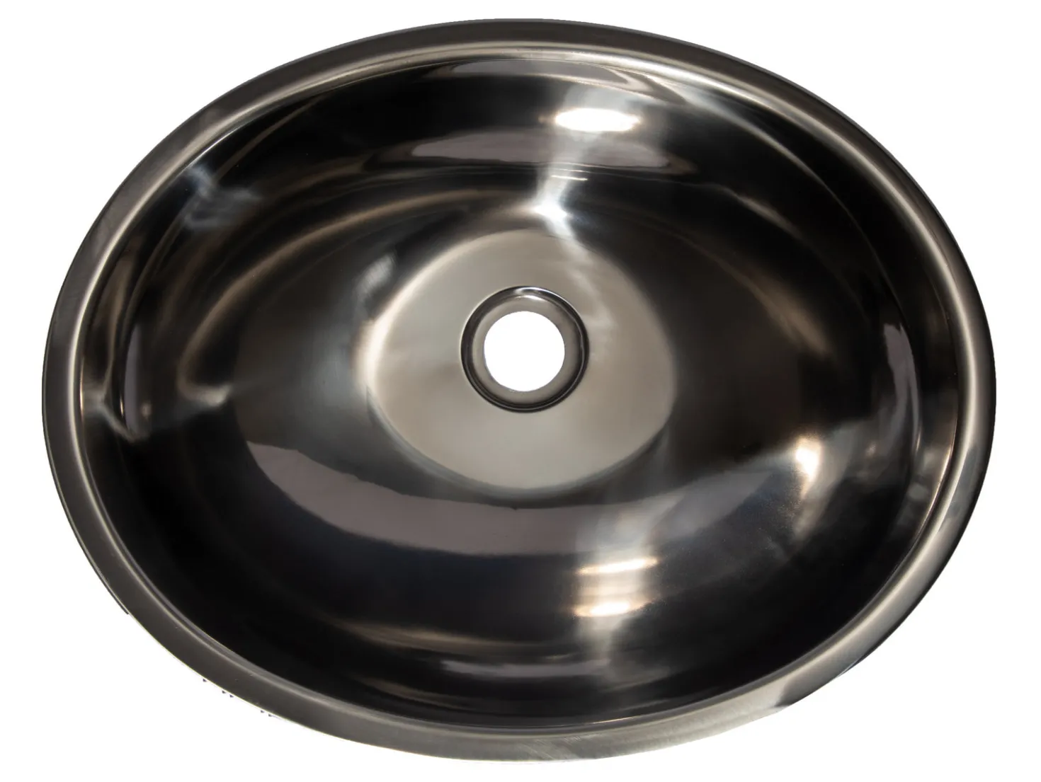 Oval 17 1/2" x 14" Top Mount Stainless Steel Bathroom Sink with Drain in Black