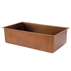 Premier Copper Products 33" Antique Hammered Copper Kitchen Single Basin Sink