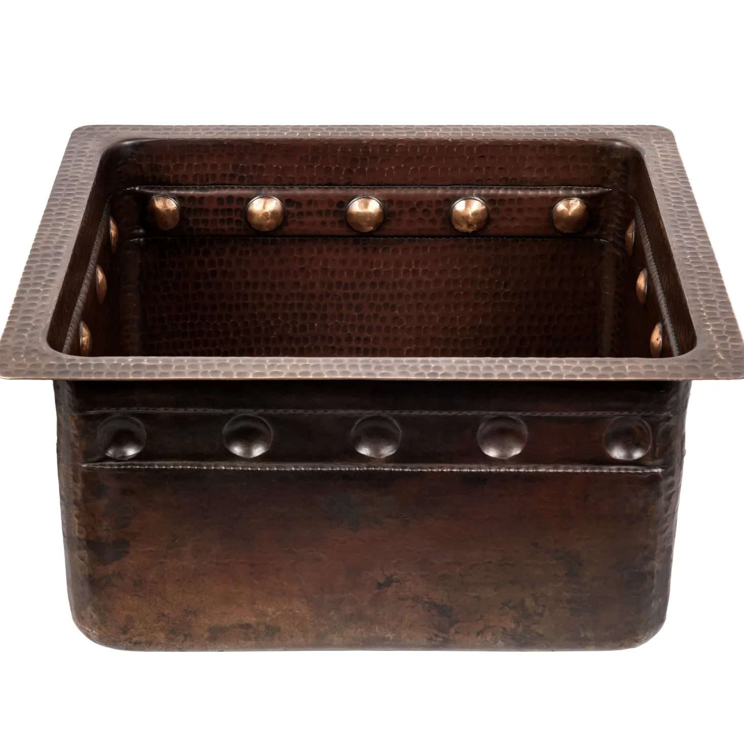 Premier Copper Products 16" Gourmet Rectangular Hammered Copper Bar/Prep Sink with Barrel Strap Design