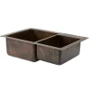 Premier Copper Products 33" Hammered Copper Kitchen 60/40 Double Basin Sink