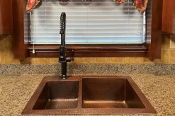 Premier Copper Products 33" Hammered Copper Kitchen 40/60 Double Basin Sink