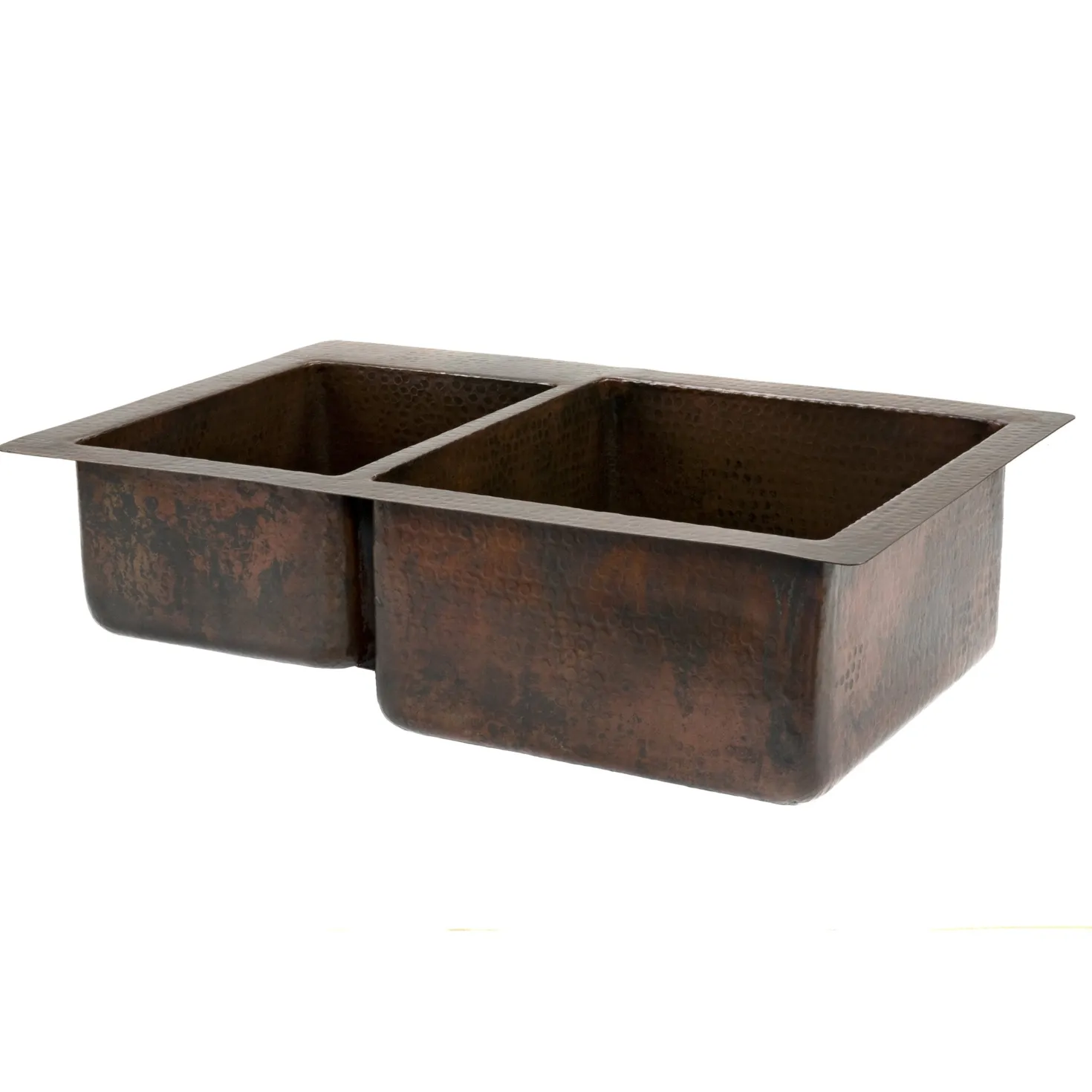 Premier Copper Products 33" Hammered Copper Kitchen 40/60 Double Basin Sink