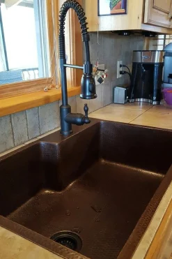 Premier Copper Products 33" Hammered Copper Kitchen Single Basin Sink with Space For Faucet