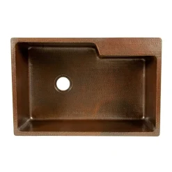 Premier Copper Products 33" Hammered Copper Kitchen Single Basin Sink with Space For Faucet