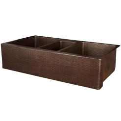 Premier Copper Products 42" Hammered Copper Kitchen Apron Triple Basin Sink