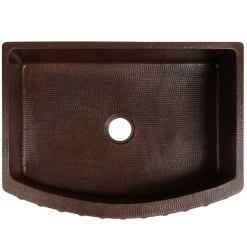 Premier Copper Products 30" Hammered Copper Kitchen Rounded Apron Single Basin Sink with Barrel Strap Design