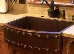 Premier Copper Products 30" Hammered Copper Kitchen Rounded Apron Single Basin Sink with Barrel Strap Design
