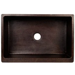 Premier Copper Products 33" Hammered Copper Kitchen Apron Single Basin Sink with Rings