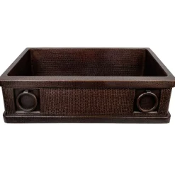 Premier Copper Products 33" Hammered Copper Kitchen Apron Single Basin Sink with Rings
