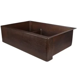 Premier Copper Products 33" Hammered Copper Kitchen Apron Double Basin Sink with Short 5" Divider