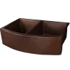 Premier Copper Products 33" Hammered Copper Kitchen Rounded Apron 50/50 Double Basin Sink
