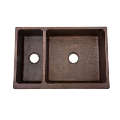 Premier Copper Products 33" Hammered Copper Kitchen Apron Double Basin Sink