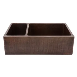 Premier Copper Products 33" Hammered Copper Kitchen Apron Double Basin Sink