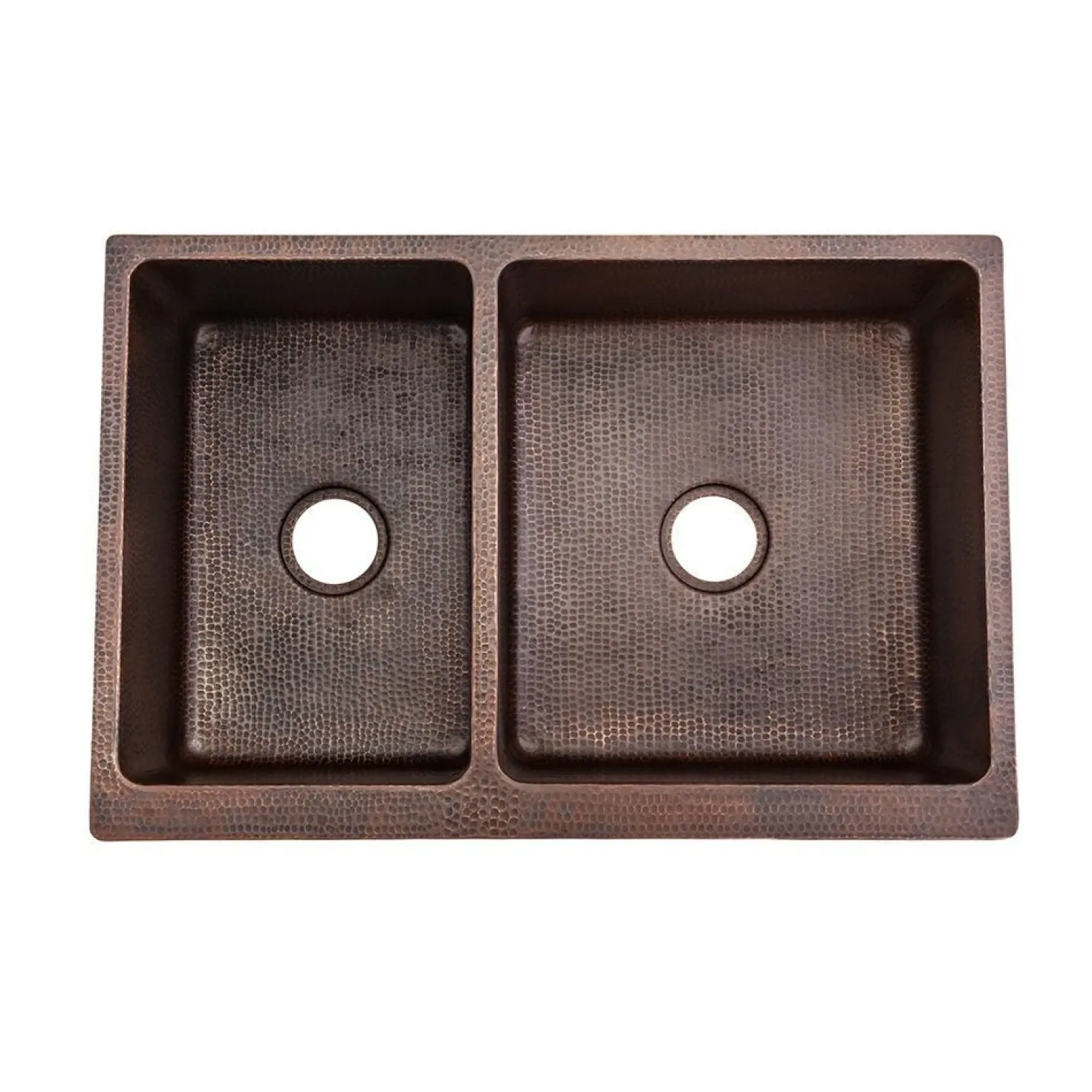 Premier Copper Products 33" Hammered Copper Kitchen Apron 40/60 Double Basin Sink