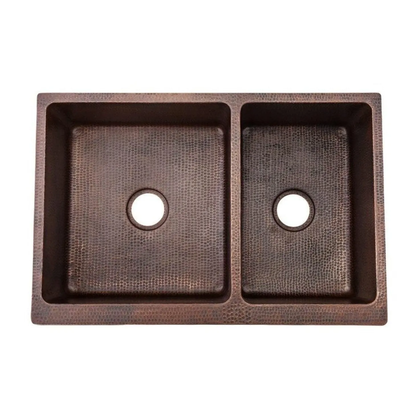 Premier Copper Products 33" Hammered Copper Kitchen Apron 60/40 Double Basin Sink