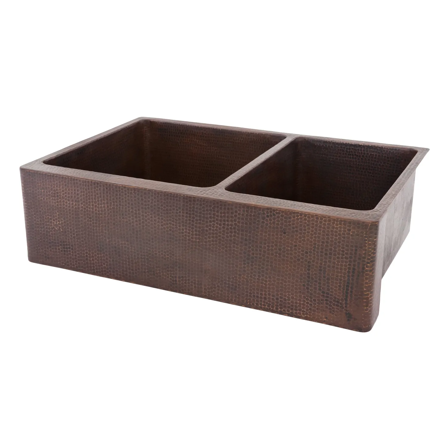 Premier Copper Products 33" Hammered Copper Kitchen Apron 60/40 Double Basin Sink