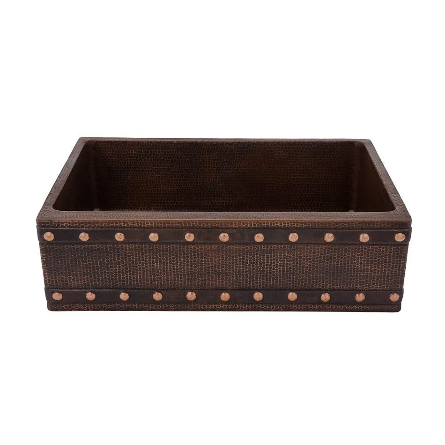 Premier Copper Products 30" Hammered Copper Kitchen Apron Single Basin Sink with Barrel Strap Design