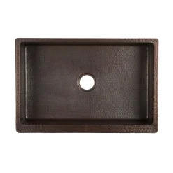 Premier Copper Products 30" Hammered Copper Kitchen Apron Single Basin Sink with Scroll Design