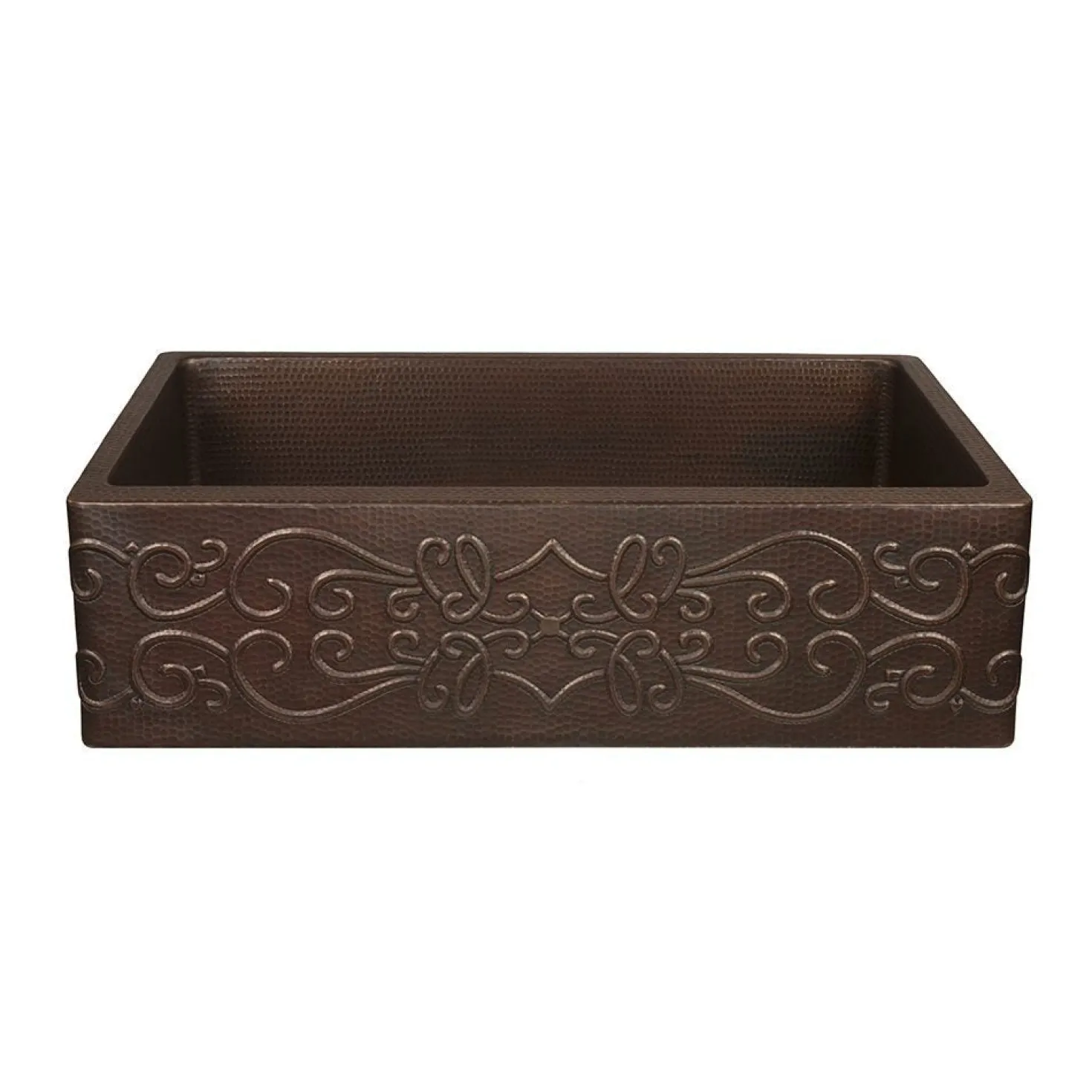 Premier Copper Products 30" Hammered Copper Kitchen Apron Single Basin Sink with Scroll Design