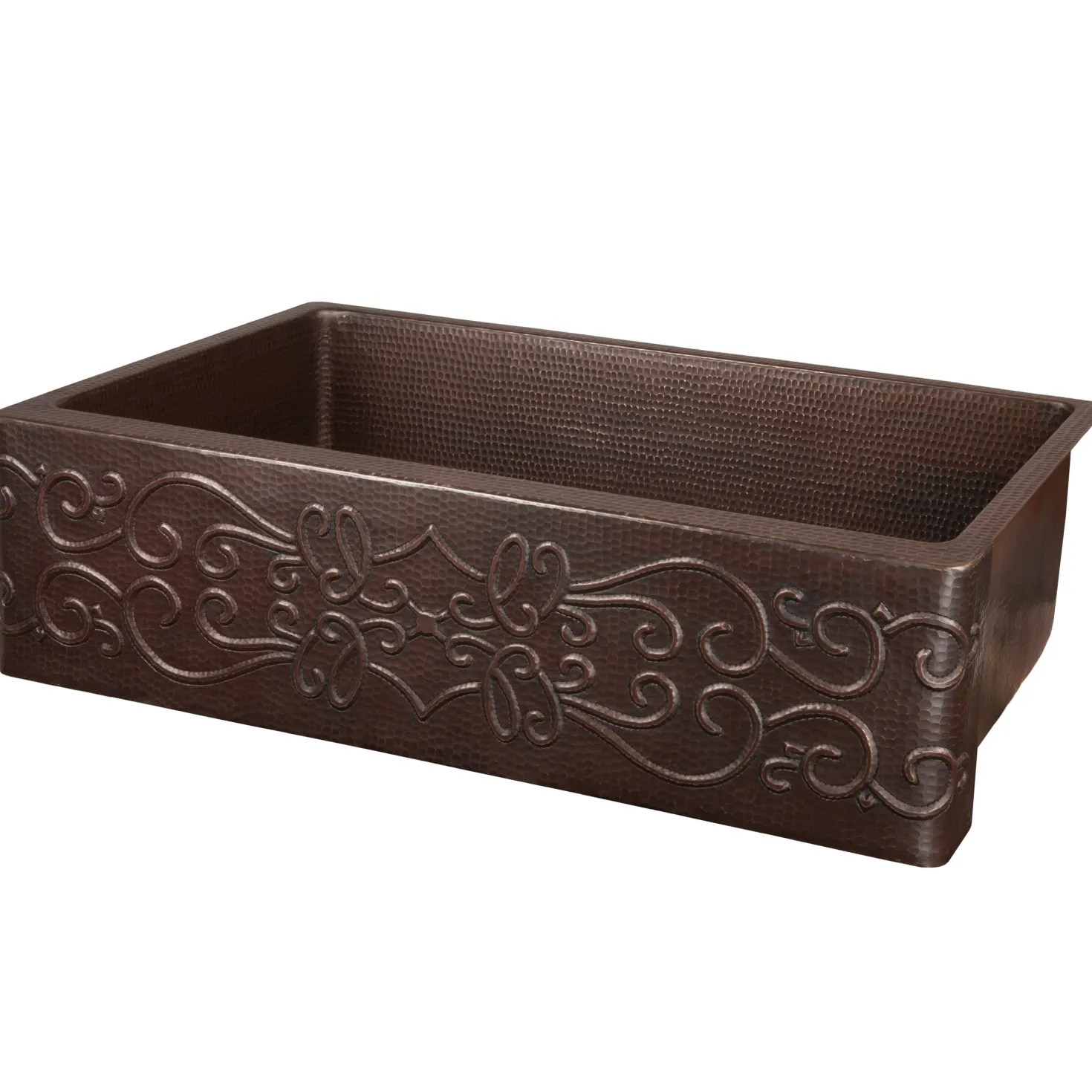 Premier Copper Products 33" Hammered Copper Kitchen Apron Single Basin Sink with Scroll Design