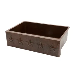 Premier Copper Products 33" Hammered Copper Kitchen Apron Single Basin Sink with Star Design