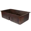Premier Copper Products 33" Hammered Copper Kitchen 50/50 Double Basin Sink with Short 5" Divider