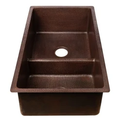 Premier Copper Products 33" Hammered Copper Kitchen 60/40 Double Basin Sink with Short 5" Divider