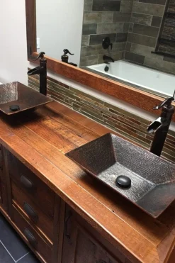 Premier Copper Products Modern Rectangle Hand Forged Old World Copper Vessel Sink