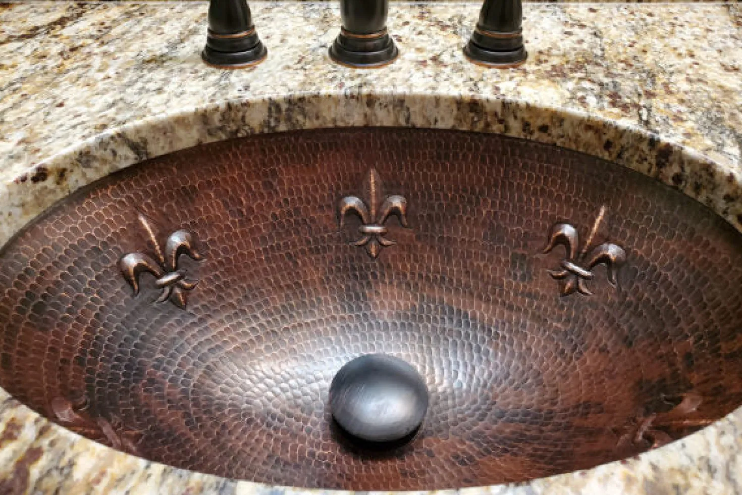 Premier Copper Products Oval Fleur De Lis Under Counter Hammered Copper Sink