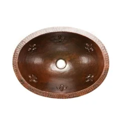 Premier Copper Products Oval Fleur De Lis Under Counter Hammered Copper Sink