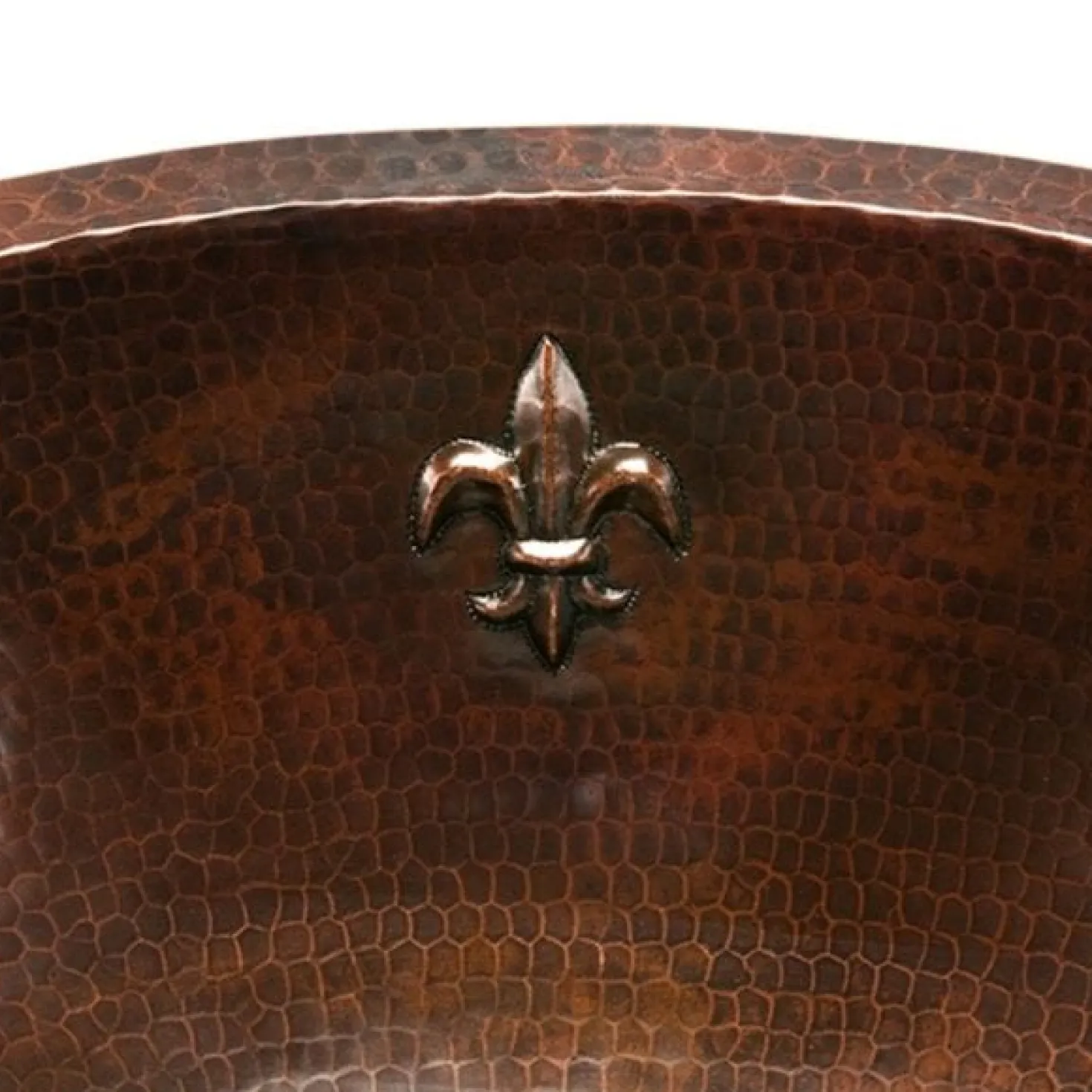 Premier Copper Products Oval Fleur De Lis Under Counter Hammered Copper Sink