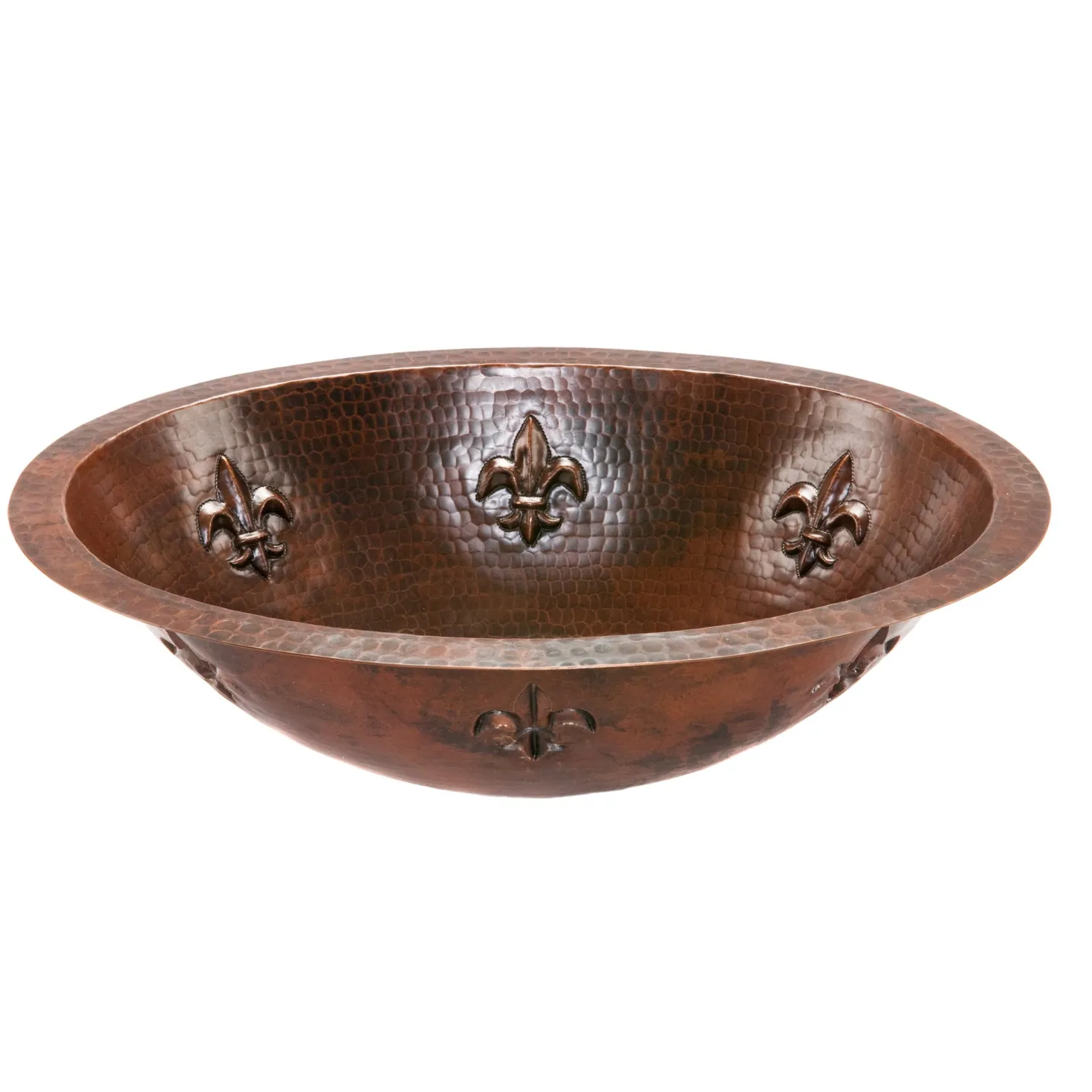 Premier Copper Products Oval Fleur De Lis Under Counter Hammered Copper Sink