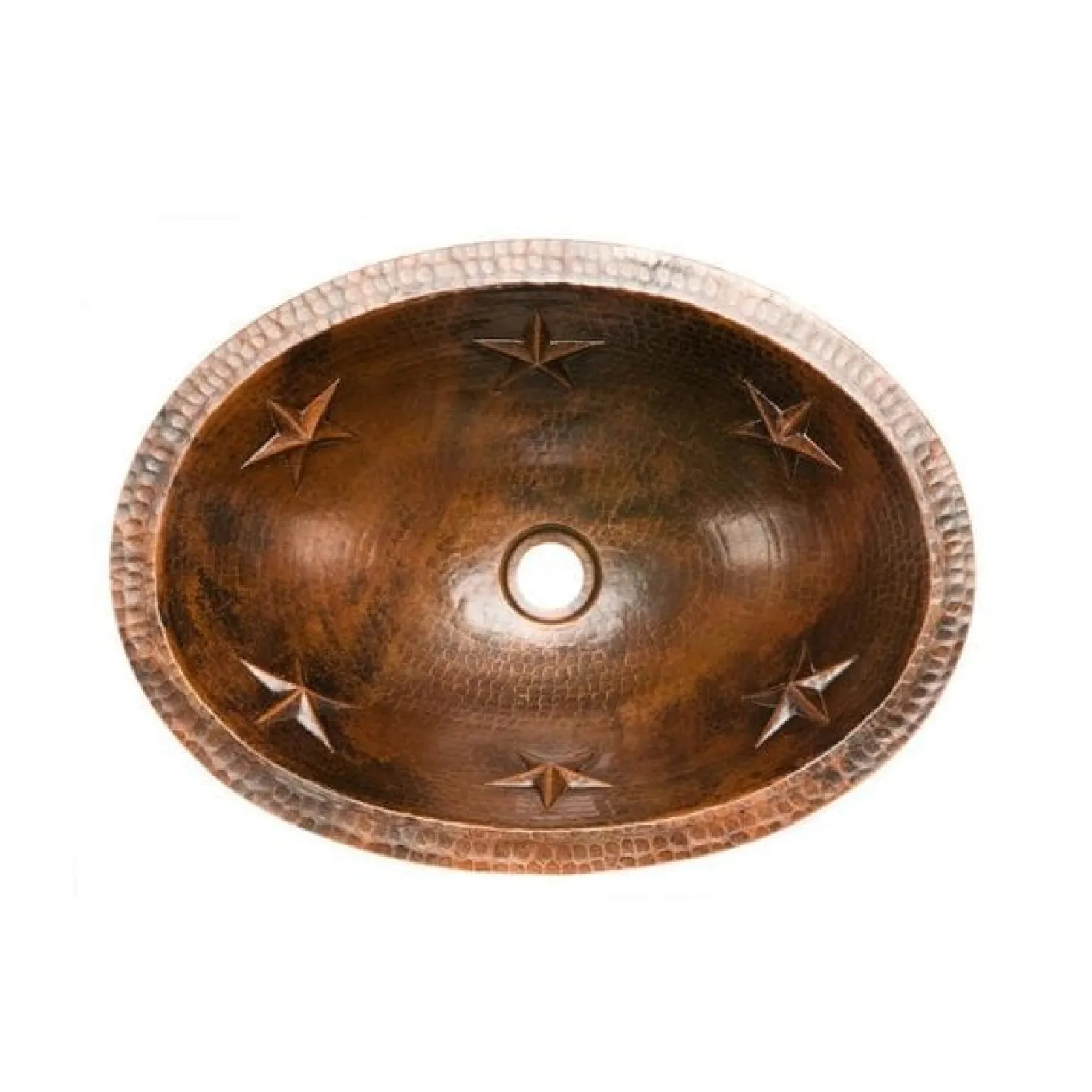 Premier Copper Products Oval Star Under Counter Hammered Copper Bathroom Sink
