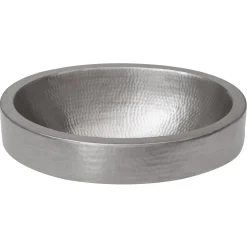 Premier Copper Products Oval Skirted Vessel Hammered Copper Sink in Nickel
