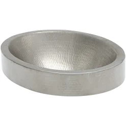 Premier Copper Products Oval Skirted Vessel Hammered Copper Sink in Nickel
