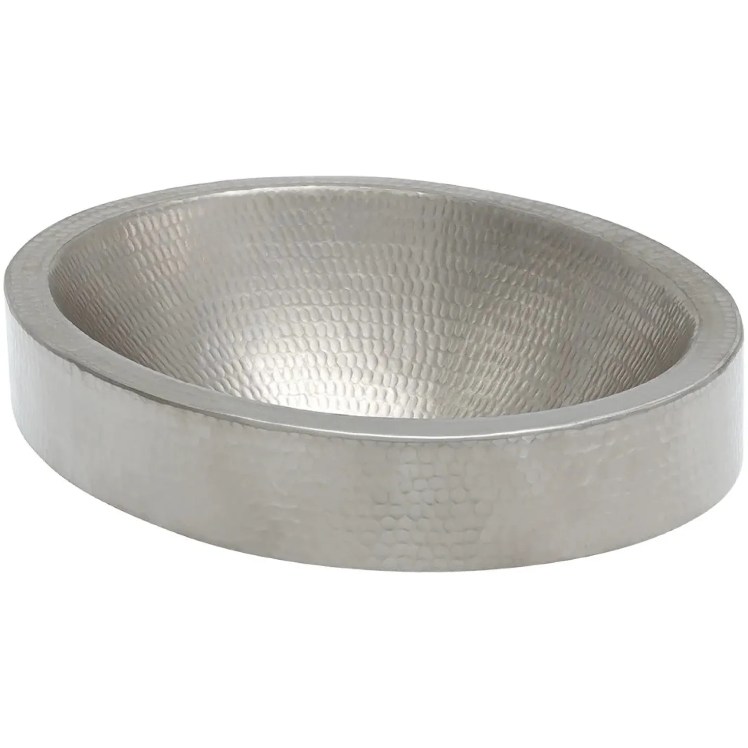 Premier Copper Products Oval Skirted Vessel Hammered Copper Sink in Nickel