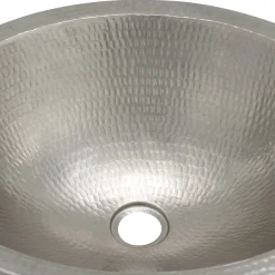 Premier Copper Products Oval Skirted Vessel Hammered Copper Sink in Nickel