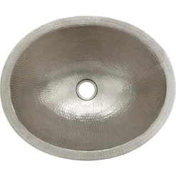 Premier Copper Products Oval Skirted Vessel Hammered Copper Sink in Nickel