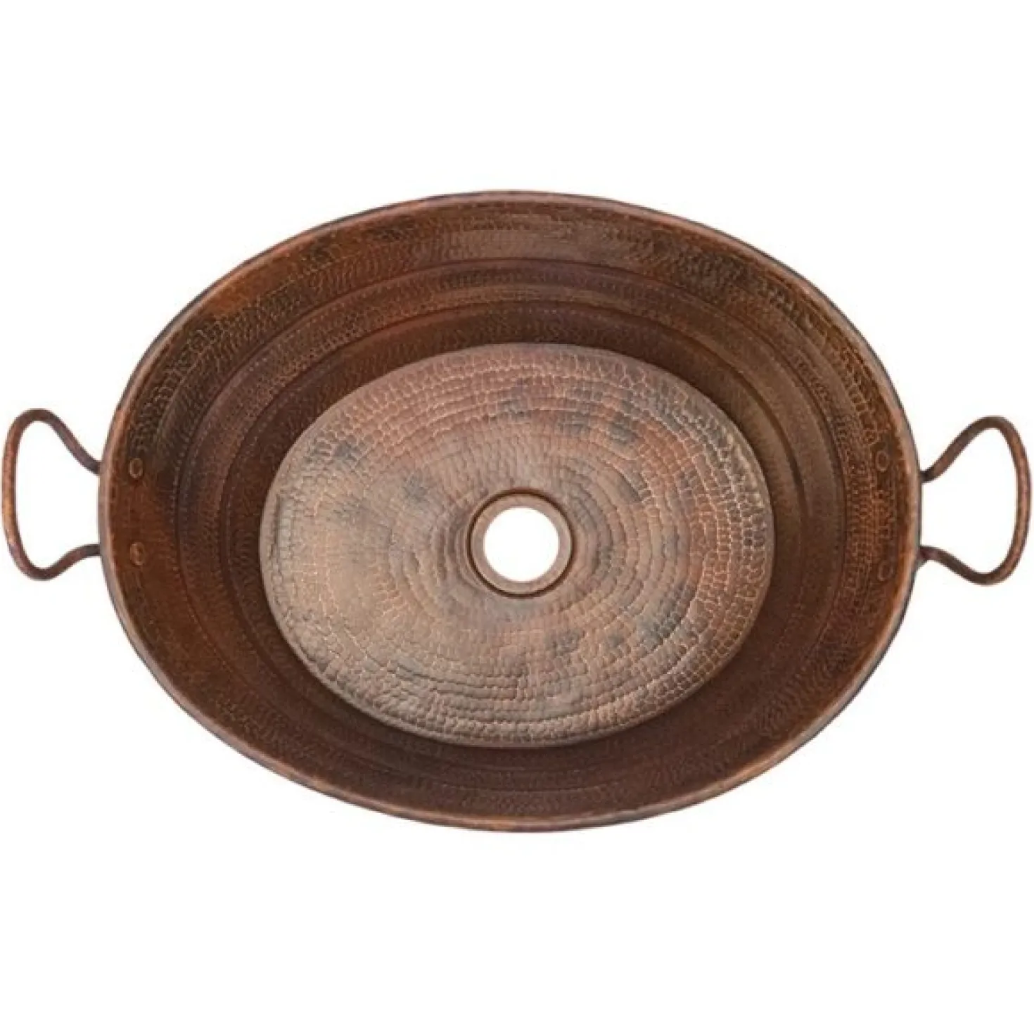 Premier Copper Products Oval Bucket Vessel Hammered Copper Sink with Handles