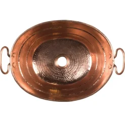 Premier Copper Products Oval Bucket Vessel Hammered Copper Sink with Handles