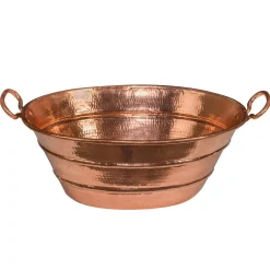 Premier Copper Products Oval Bucket Vessel Hammered Copper Sink with Handles