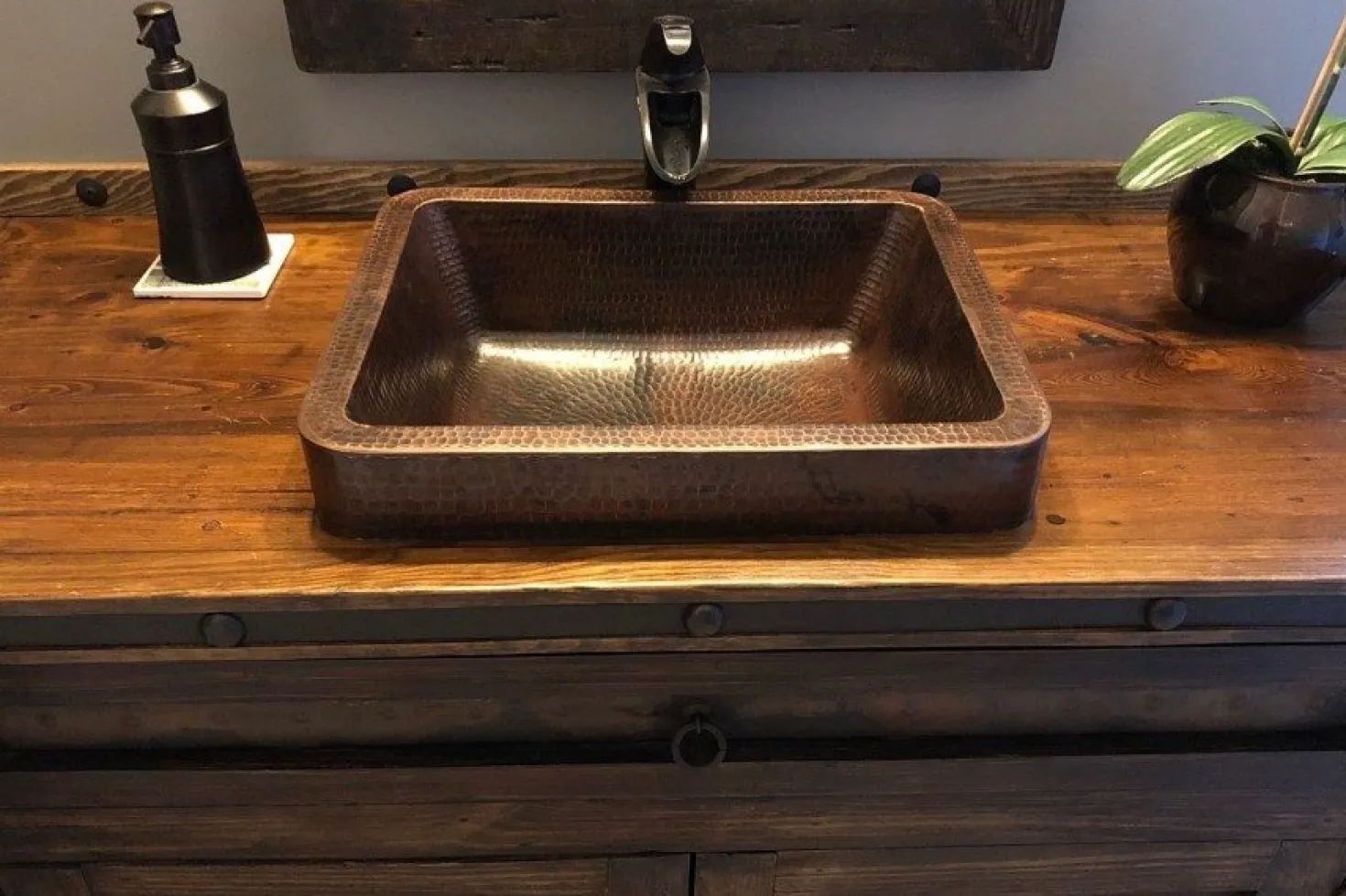 Premier Copper Products 17" Rectangle Skirted Vessel Hammered Copper Sink