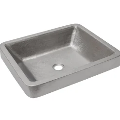 Premier Copper Products 19" Rectangle Skirted Vessel Hammered Copper Sink in Nickel