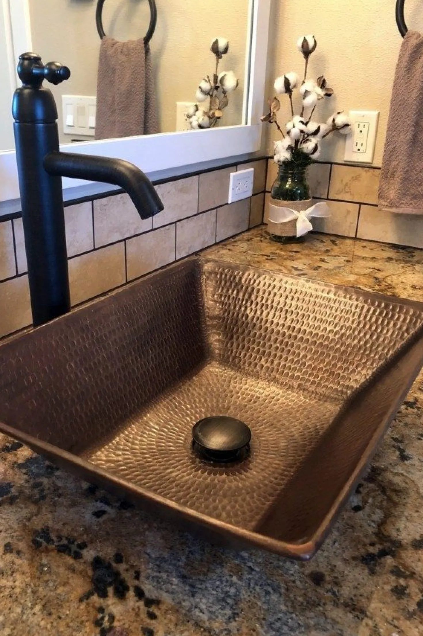 Premier Copper Products 17" Rectangle Wired Rim Vessel Hammered Copper Sink