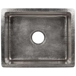 Premier Copper Products 20" Rectangle Hammered Copper Kitchen/Bar/Prep Single Basin Sink in Nickel