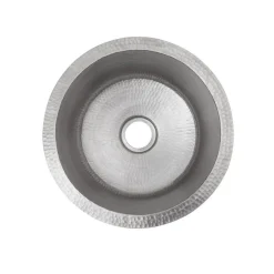 Premier Copper Products 14" Round Hammered Copper Bar Sink in Nickel with 2" Drain Size