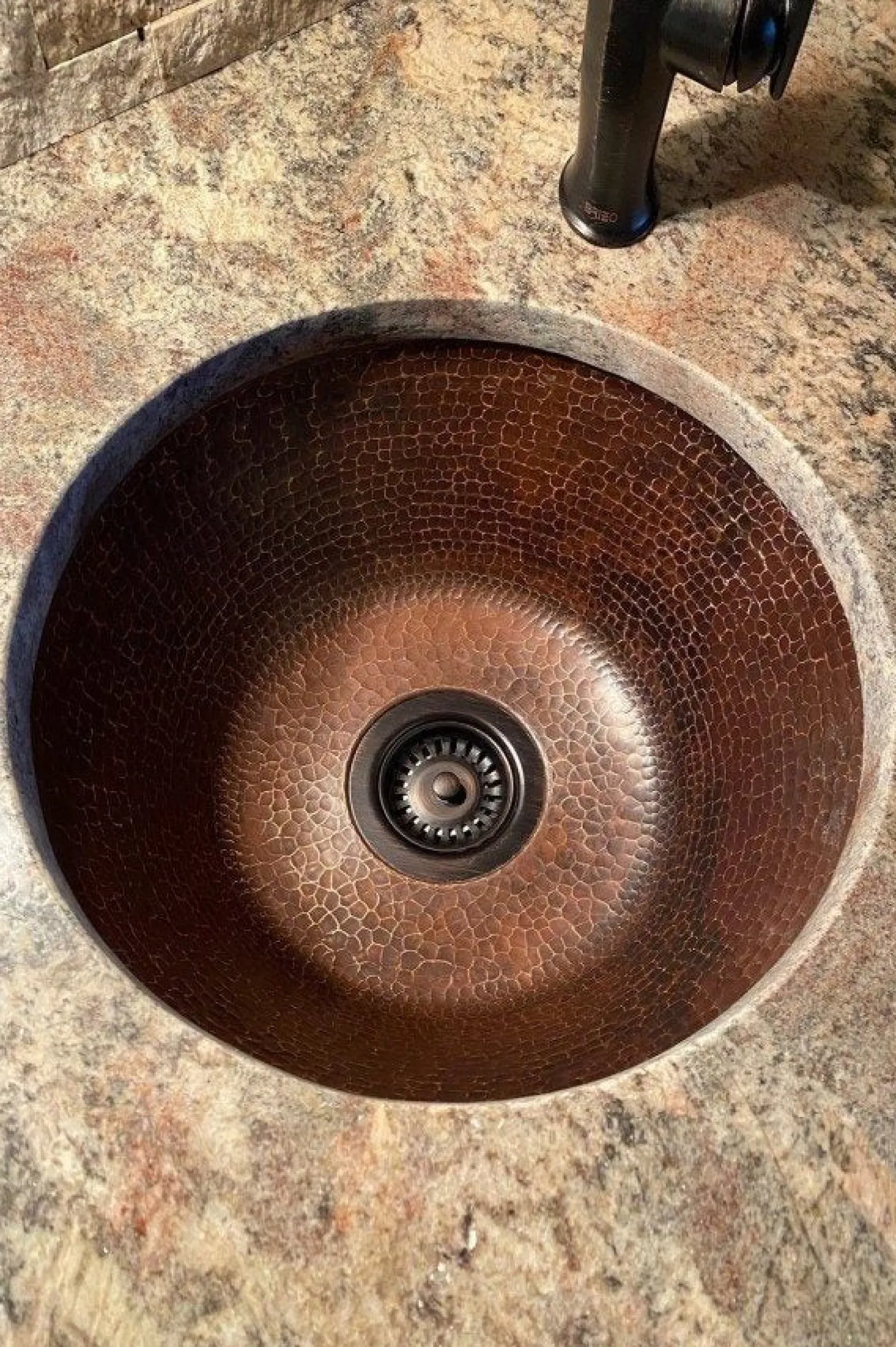 Premier Copper Products 16" Round Hammered Copper Prep Sink with 3.5" Drain Size