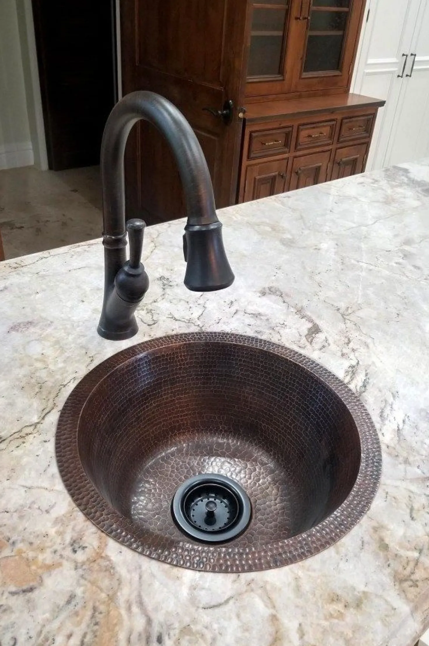 Premier Copper Products 16" Round Hammered Copper Prep Sink with 3.5" Drain Size